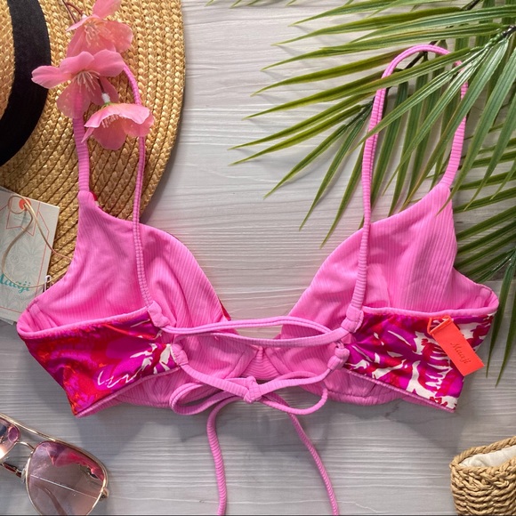 RARE Maaji πΈ Pinkish Lollipop Reversible Floral Underwire Lace-Up Bikini Top β€οΈ - Picture 7 of 9